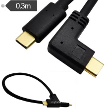 Super High Speed 90 Degree Angle USB 3.1 Cable , 10Gbps Type C Male to Male Data Cable